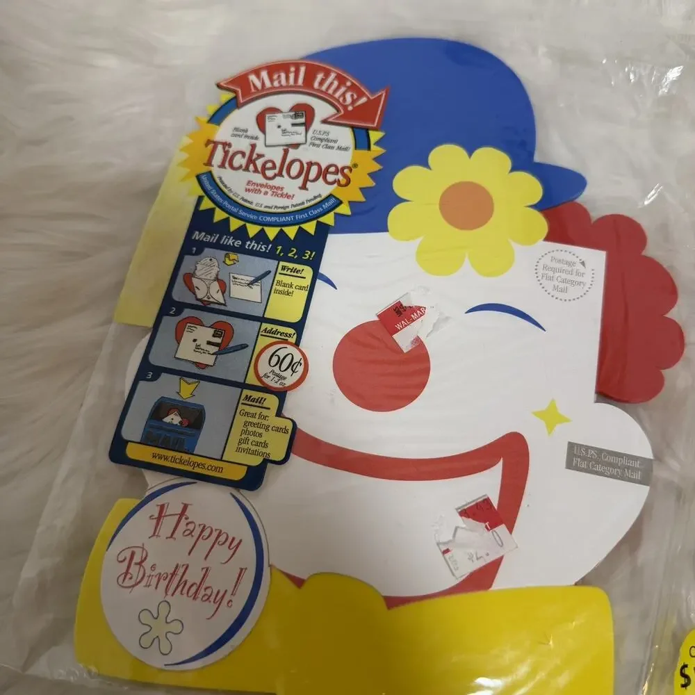 Tickelopes Clown Birthday Card with Envelope! Unique Greeting Cards NIP 2004 Vtg